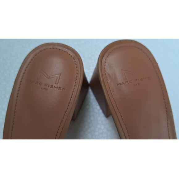 Marc Fisher Cerita Woven Quilted Square toe Block Heel Tan Leather Sandals 8.5 - Picture 10 of 10